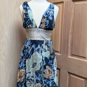 Free People Multicolor V-Neck Dress with Lace